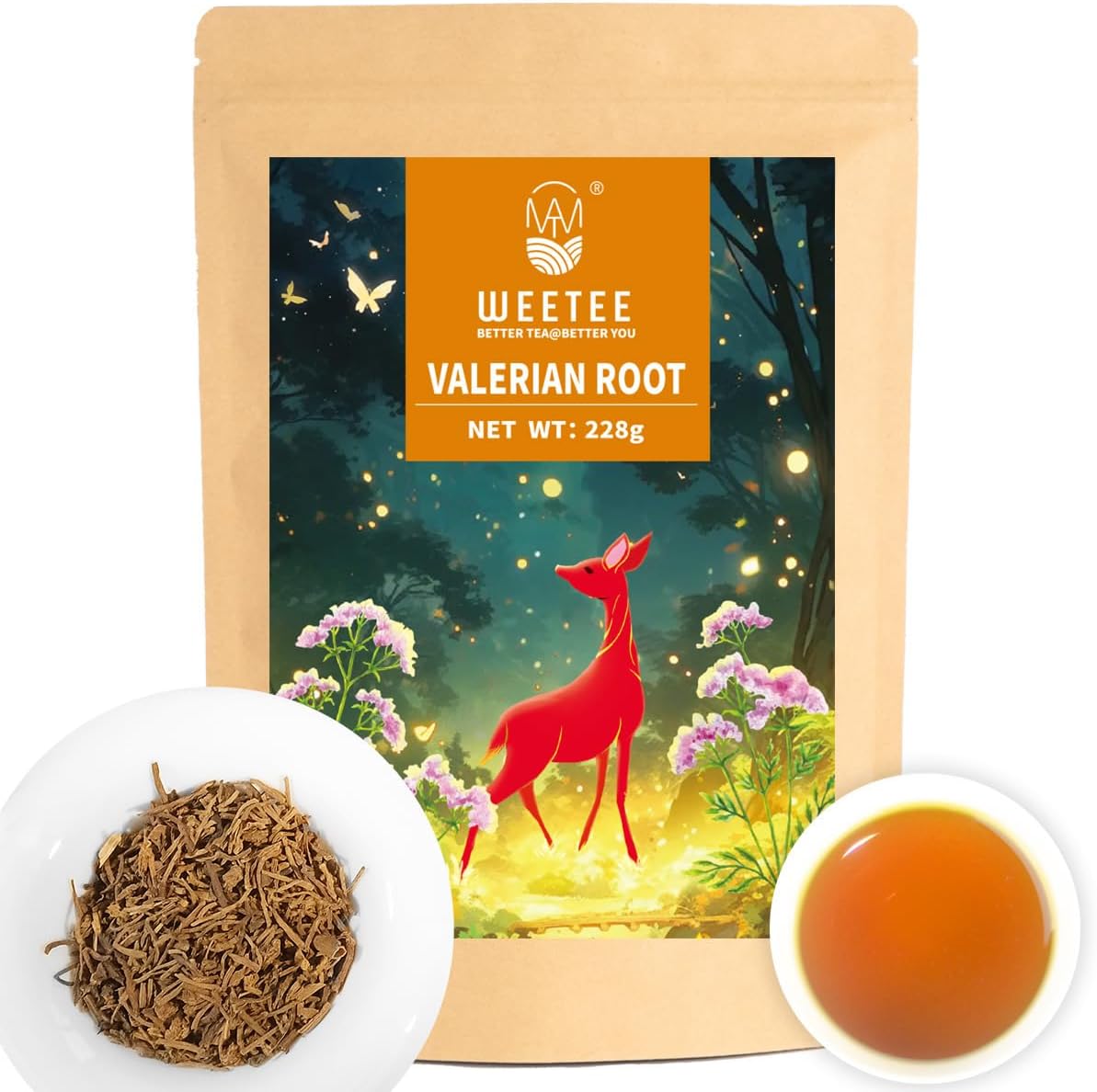 WT WEETEE Valerian Root Tea Loose Leaf 8oz, Made with Pure Cut & Sifted Valerian Root For DIY, Naturally Caffeine-free Herbal Tea