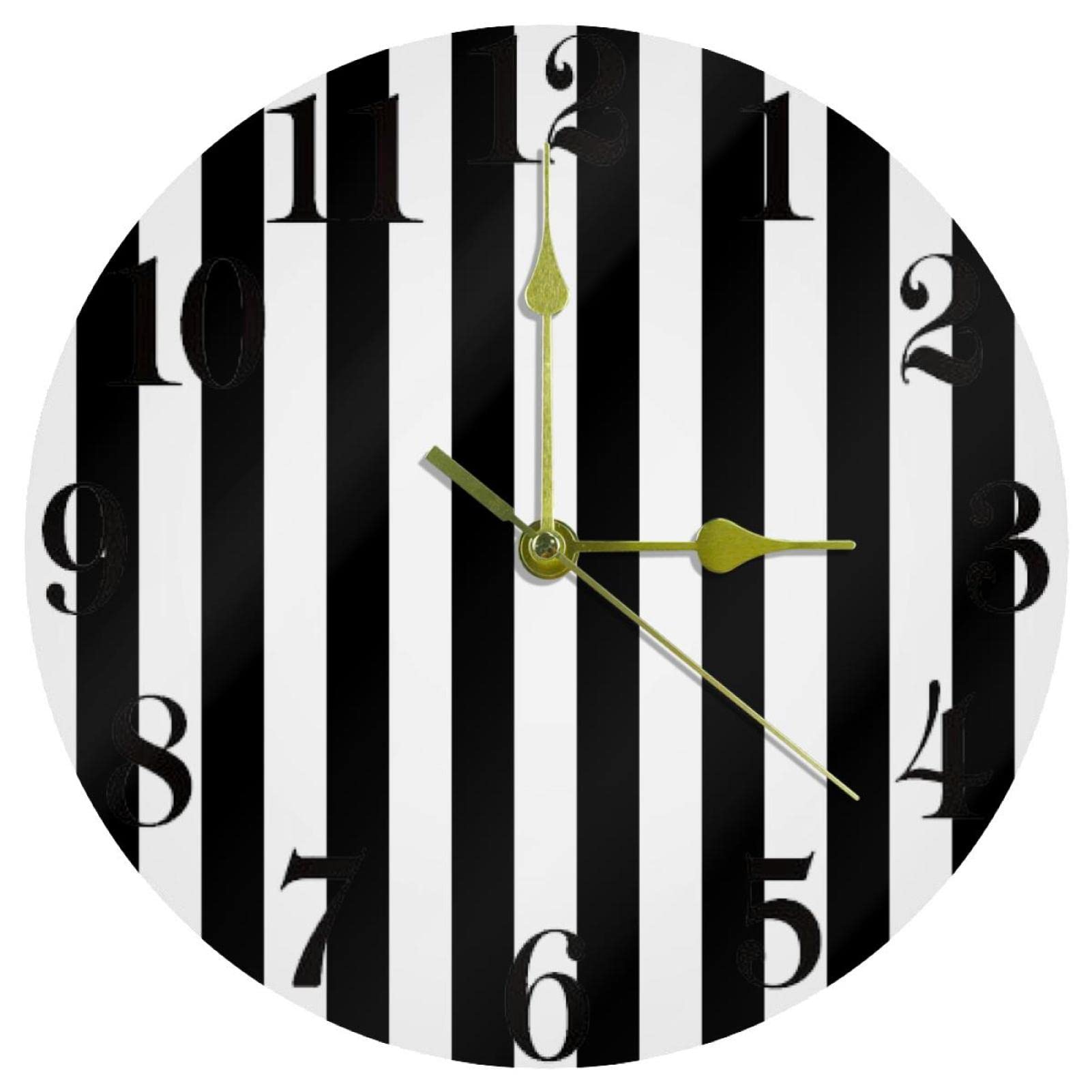 Horloge murale sans tic-tac ronde à rayures noires et blanches pour dormir