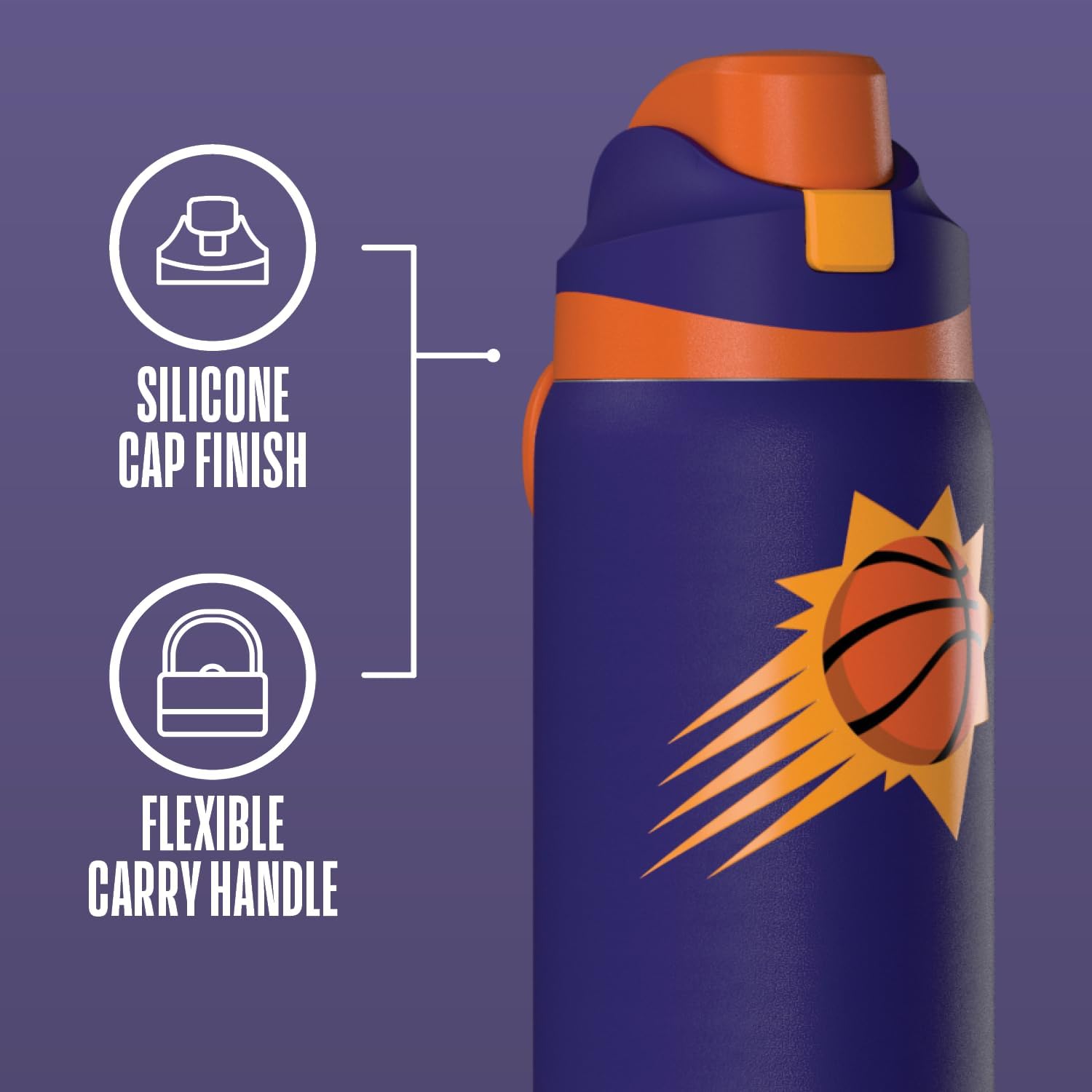Hydrapeak x NBA Officially Licensed Phoenix Suns Oasis 32 oz Water Bottle with Chug Lid Push Button, Stainless Steel Water Bottle No Straw, 32 oz Insulated Water Bottle