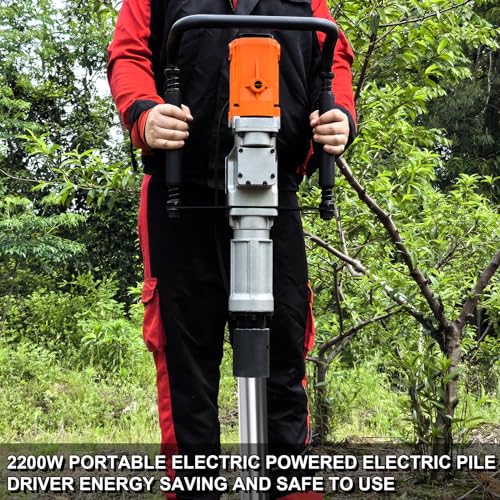 2200W Electric T Post Driver – 110V Handheld Pile Driver Hammer for Fence Post, Farm, Construction Site with 55mm, 70mm pile sleeve, Ideal for Metal Fencing, Landscaping, and DIY Projects