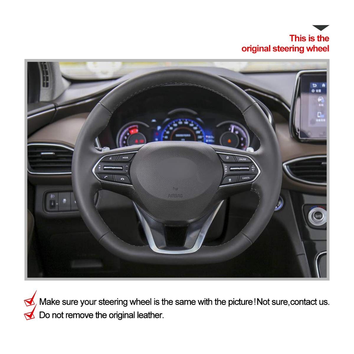 MEWANT Funda de volante de cuero para Hyundai Santa Fe 2019 / Santa Fe funda de volante