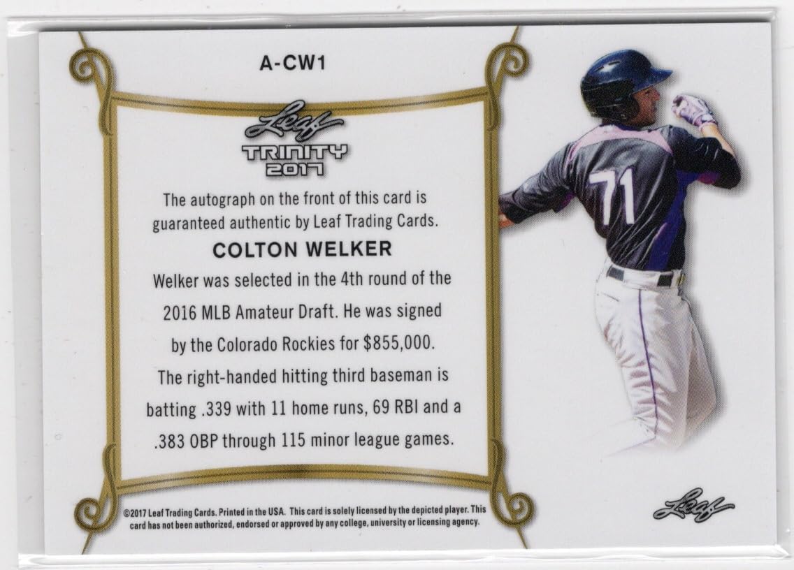 Colton Welker Autographed Leaf Trinity Collectible Baseball Card - 2017 Leaf Trinity Baseball Card #A-CW1 (Rockies)