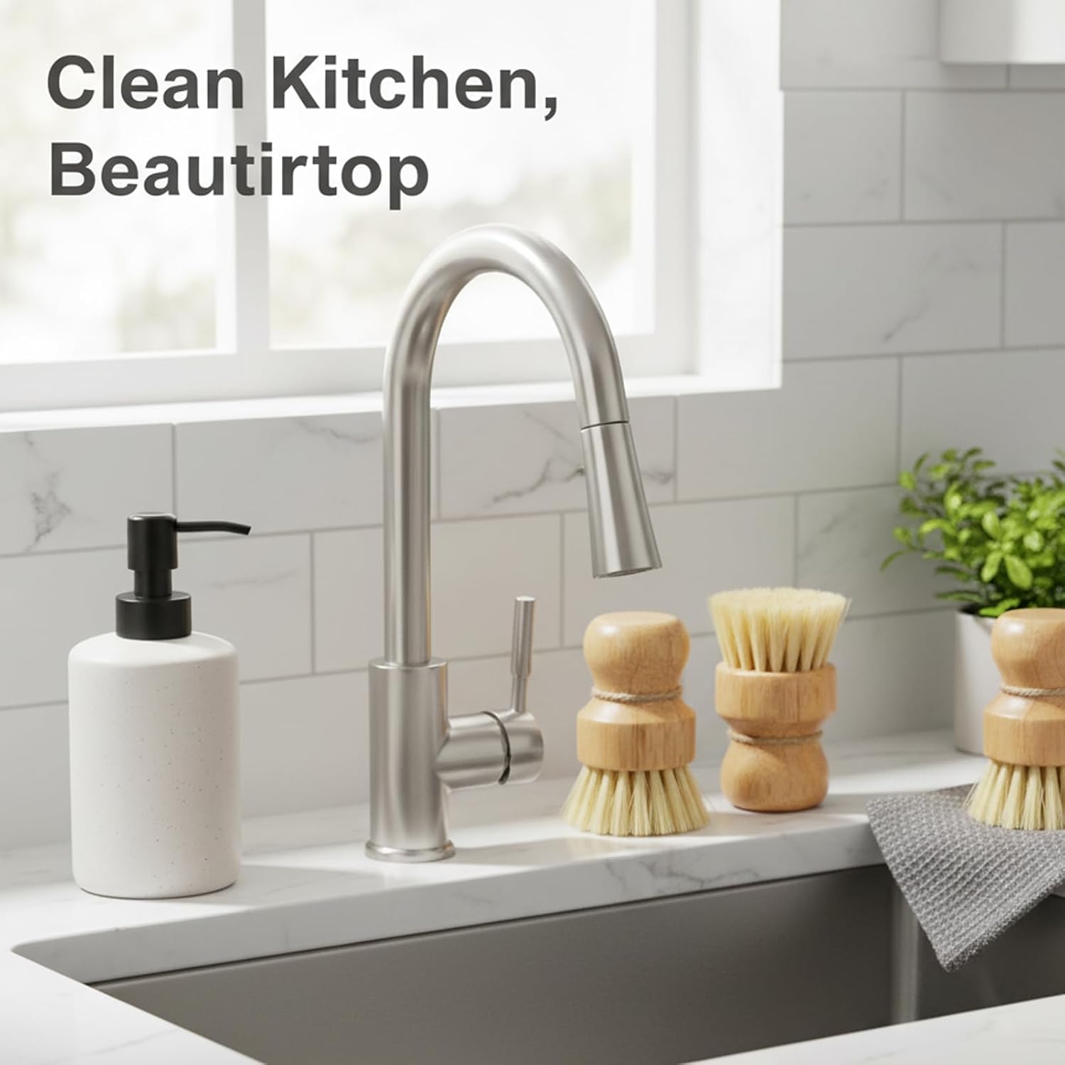 3 Pcs Dish Brush Set, Bamboo Palm Fiber Scrub Brush for Kitchen Cleaning, Pot Pan Sink Wok Vegetable Cleaning Brushes