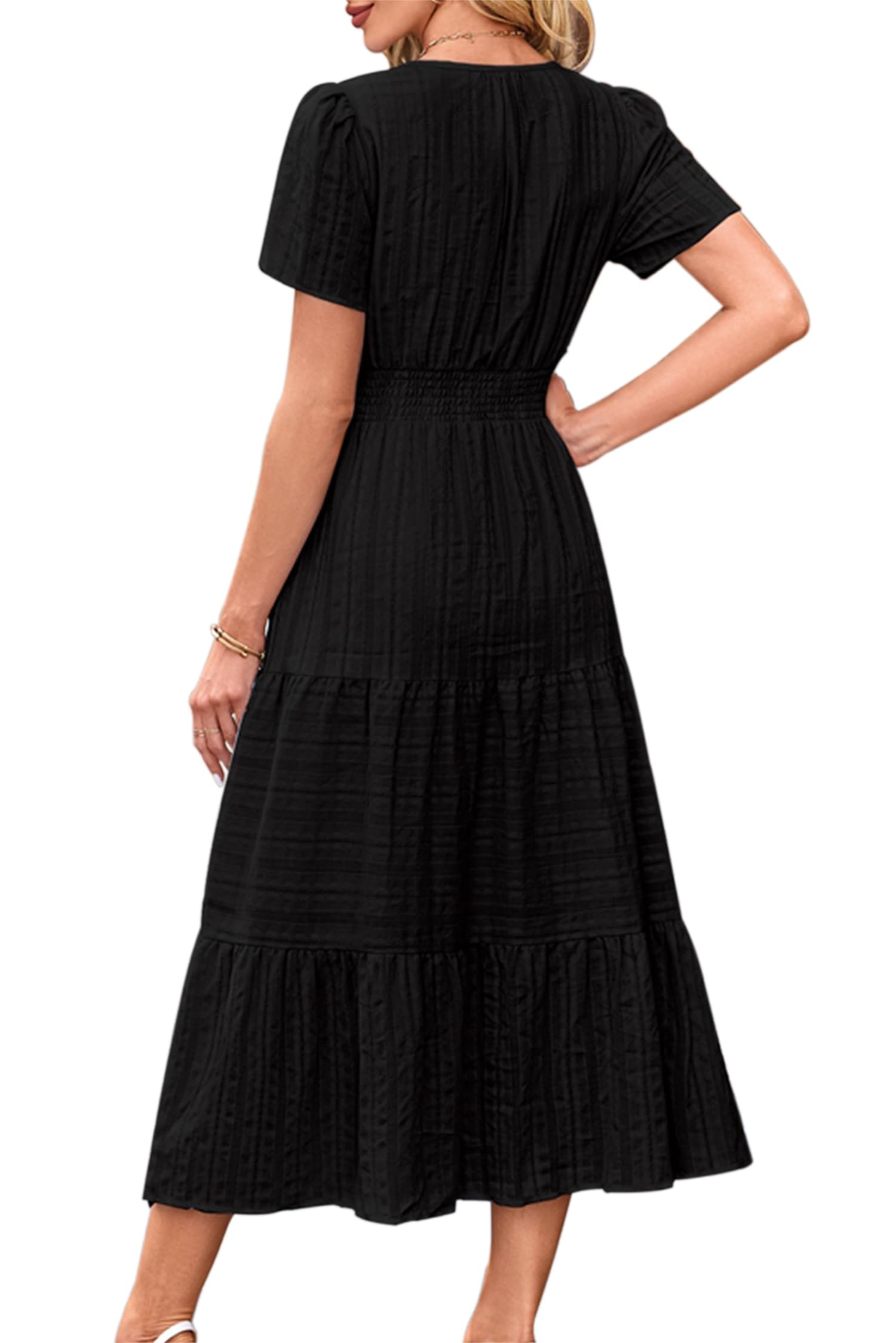 VEVESMUNDO Abito estivo da donna, a maniche corte, in cotone, casual, con scollo rotondo, per il tempo libero, con tasche
