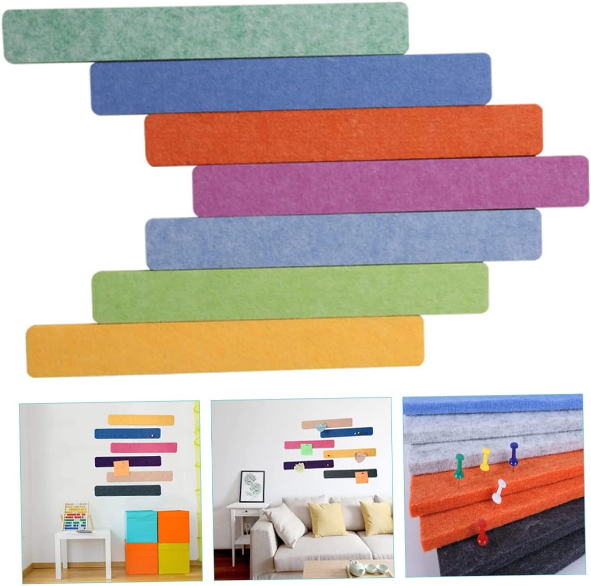 7pcs Colorful Felt Bulletin Board Bar Strips Soft Cork Memo Board for Notes and Photos Home Office Accessories Classroom and Wall Decor