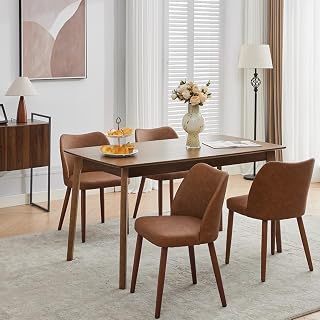 Dining Chair Set of 4 Leather Upholstered Wood Legs Wing Back