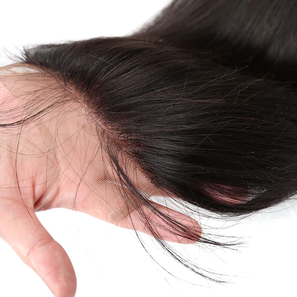 Brazilian Virgin Human Hair Lace Closure Straight Hair Weave Human Hair Pieces Top Closures with Baby Hair 100% Unprocessed Human Hair Natural Black Color 4x4 inch Free Part 12inch