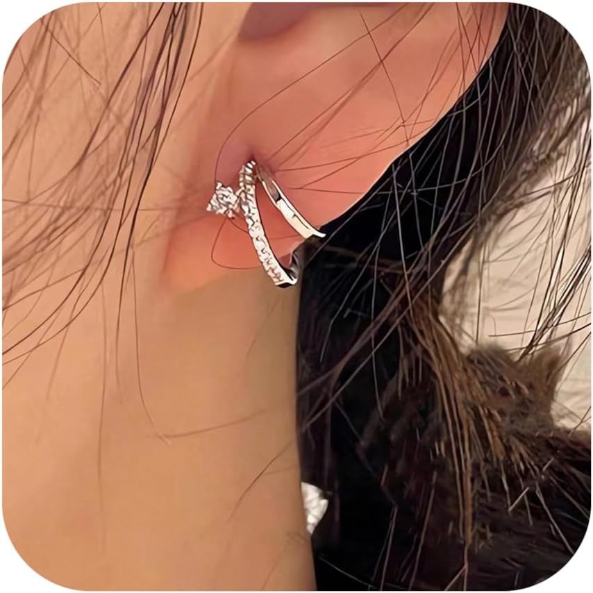 Mothers Day Gifts Gold Huggie Split Double Hoop Earrings for Women 14k Plated Gold 925 Sterling Silver Dainty White CZ Huggie Illusion Stud Earring to Daughter Cuff Earring Birthday Easter Gift
