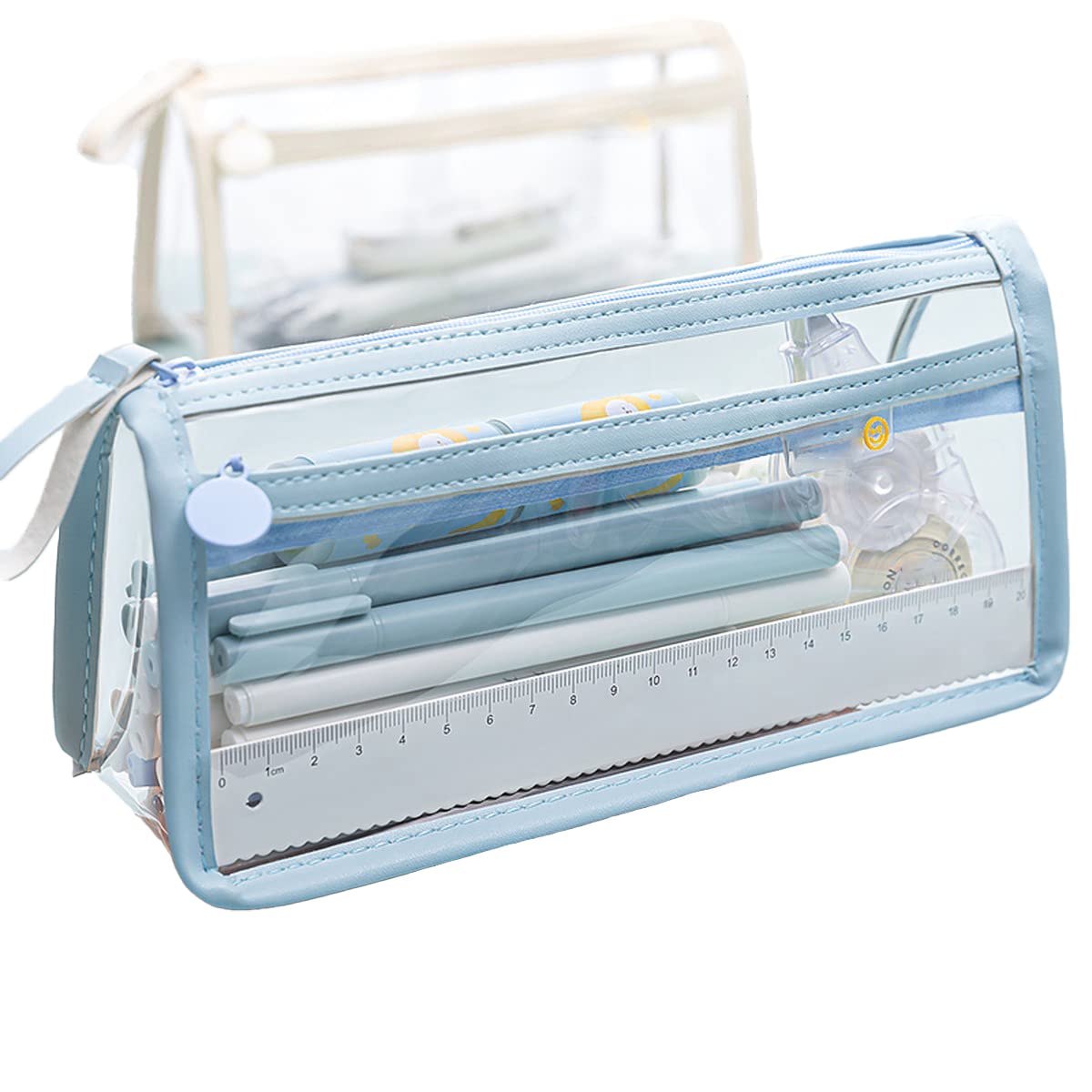wolpin PVC Large Capacity Pencil Bag, Pencil Pouch with Zipper Closure Portable Makeup Pouch, Case Cute Stationery Bag for Students Girls Adults Office (Transparent Blue) (B0BS1JKZ8L) Amazon Price History, Amazon Price Tracker
