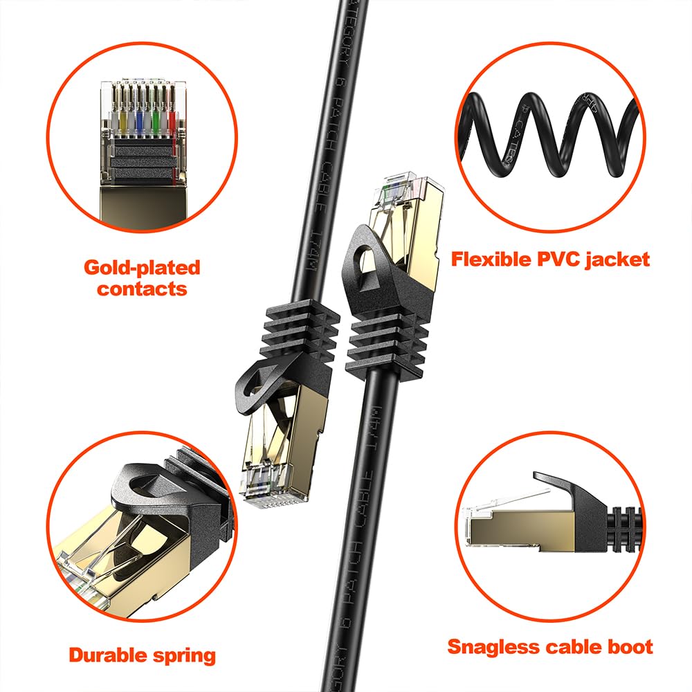 Cable de conexión Ethernet Cat 6 de 295 pies para exteriores, Cat6 Internet 26 AWG, alta velocidad, LAN RJ45, blindado, SFTP-550 MHz, impermeable, cable de red largo de entierro directo de 90