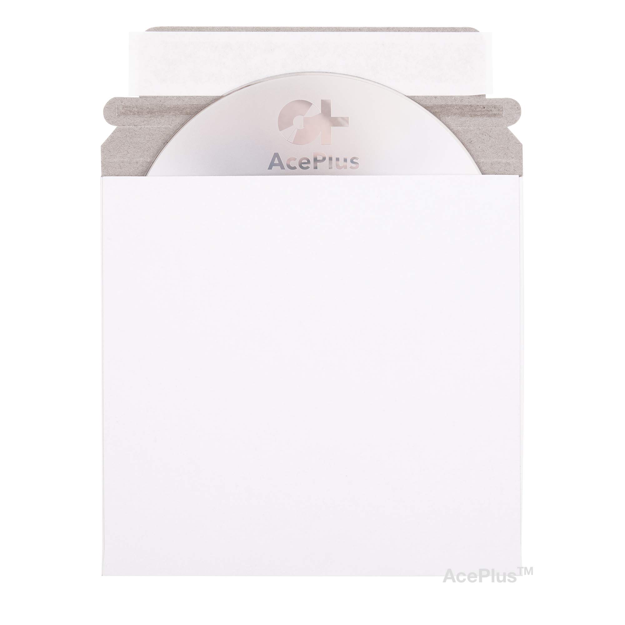 AcePlus200 CD/DVD White Cardboard Mailers 5" x 5" - Self-Seal Flap and Easy Open Tear Tab