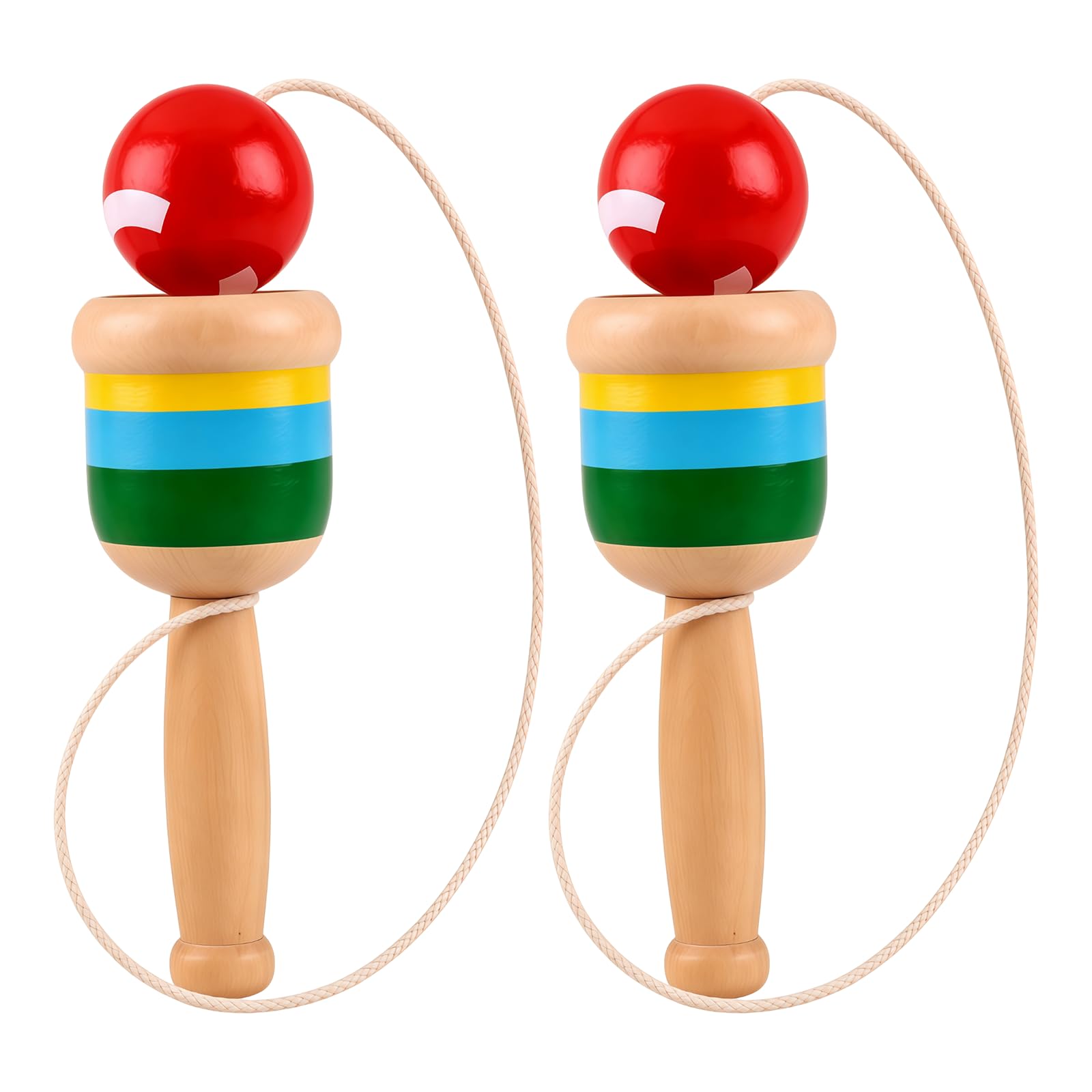 Glitzville 2 Pieces Wooden Catch Ball Catching with String Interactive Competition Game Portable Catchers Skill Cup Improves Hand-Eye Coordination Toss and Catch Activity for Outdoor Indoor Fun