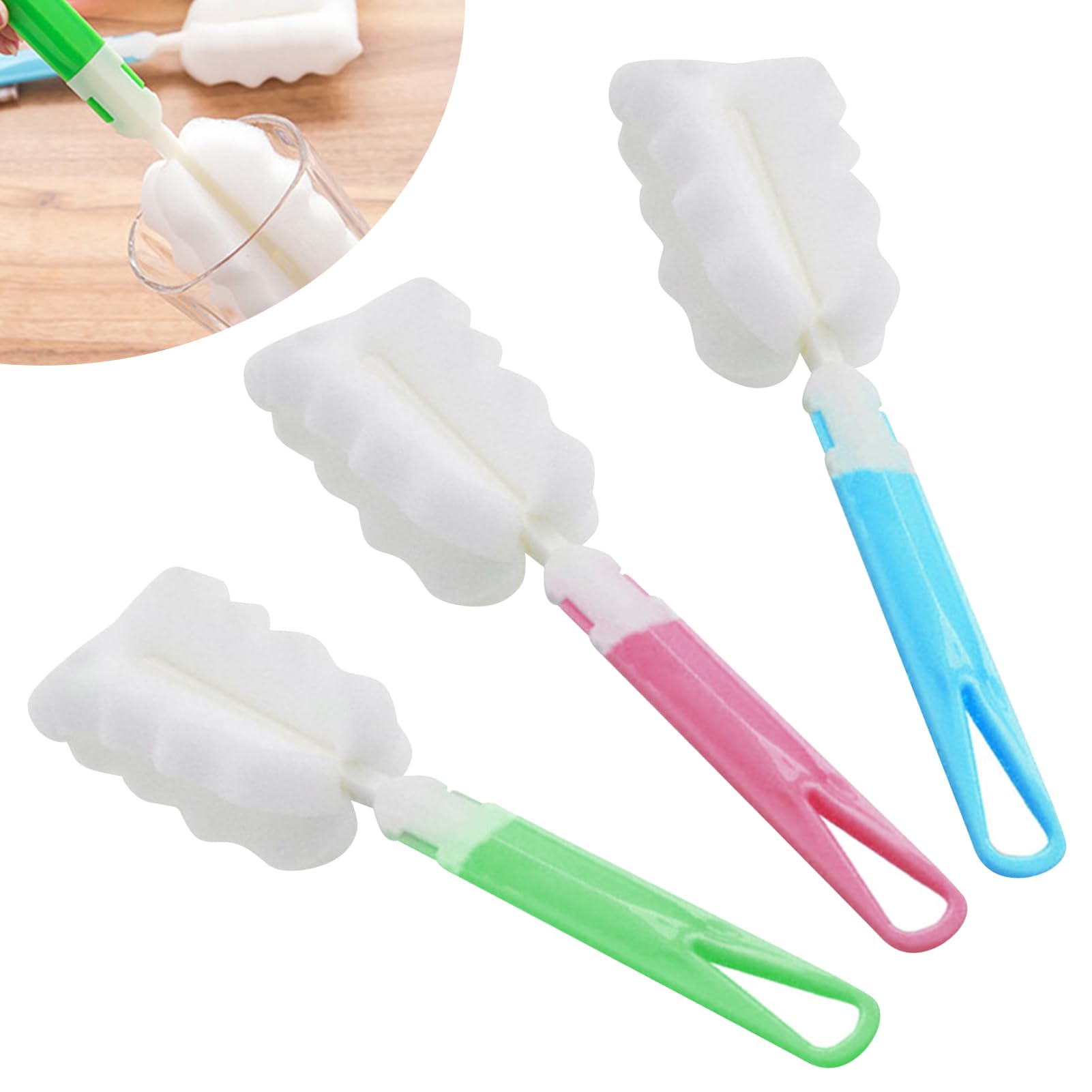 3 Pack Cup Cleaning Brushes Silicone Bristles Dishwashing Scrubber for Mugs