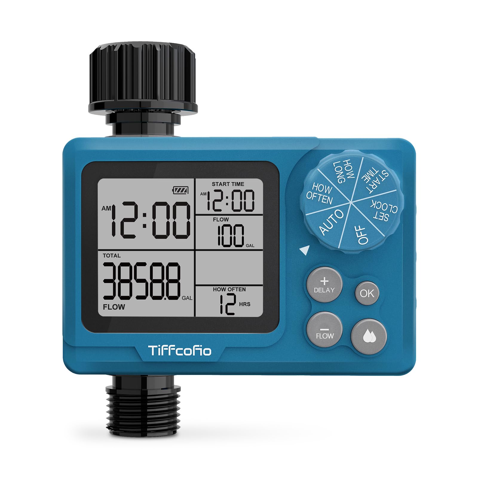 TiFFCOFiO Timer programmabile per controllo del volume dell'acqua, timer per tubo flessibile con contatore dell'acqua, irrigazione automatica e manuale per irrigazione, giardino e sistema a goccia