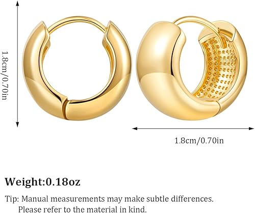 Miniatura 6 de YUJIE Aretes de aro de oro grueso para mujer, chapados en oro de 18 quilates, hipoalergénicos, pequeños aretes de aro de oro para hombre, joyería de