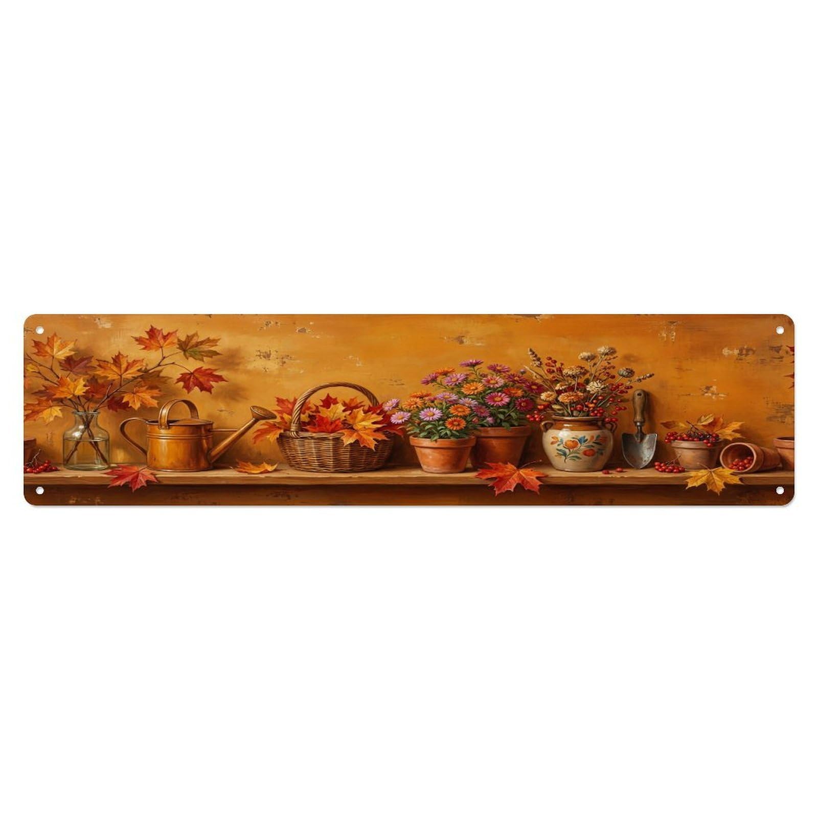 Floral Garden Tools Maple Leaf Pattern Print Metal Tin Sign