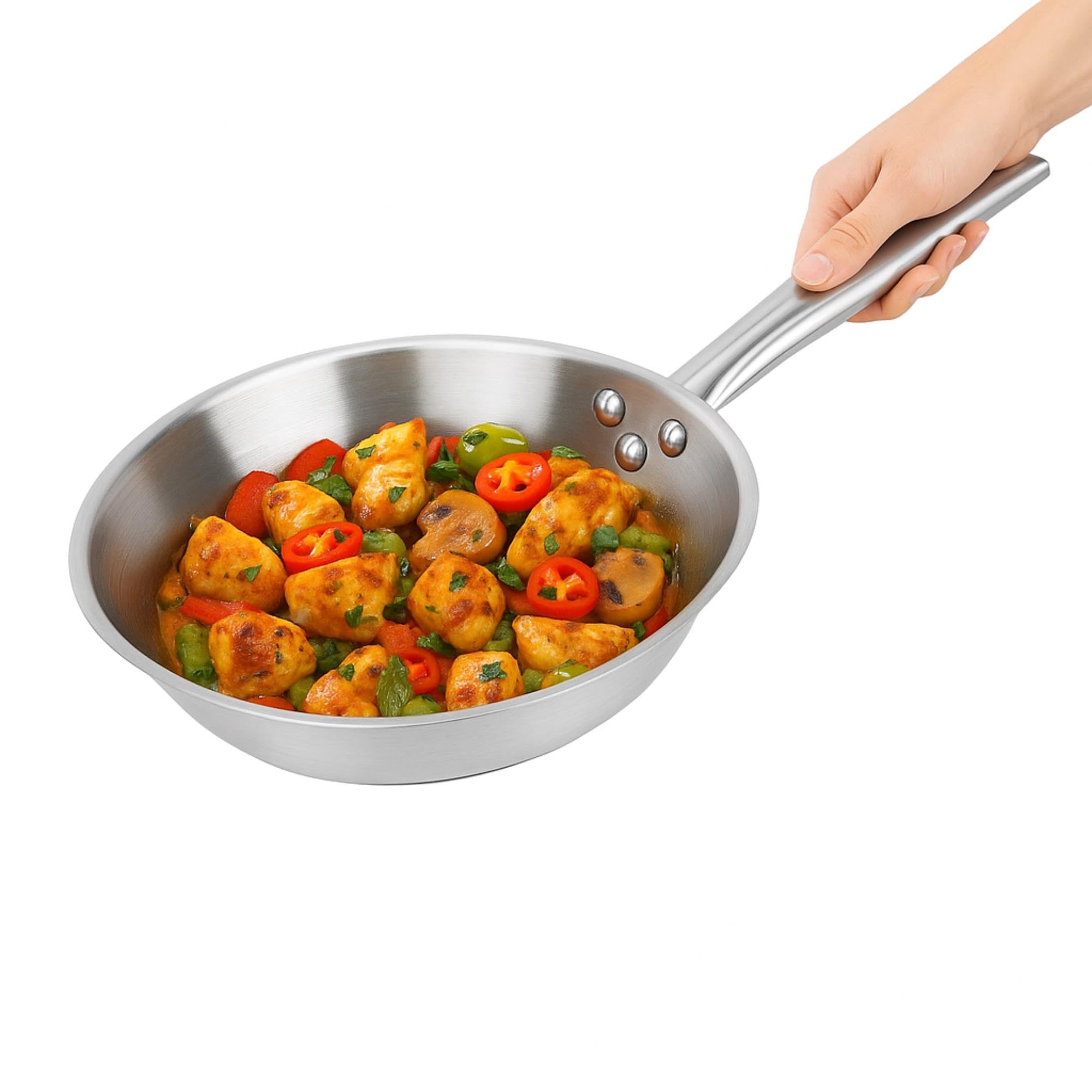 Well Home Set di 3 padelle Ø20Ø24Ø28 cm in acciaio inox, adatte per induzione e senza antiaderente
