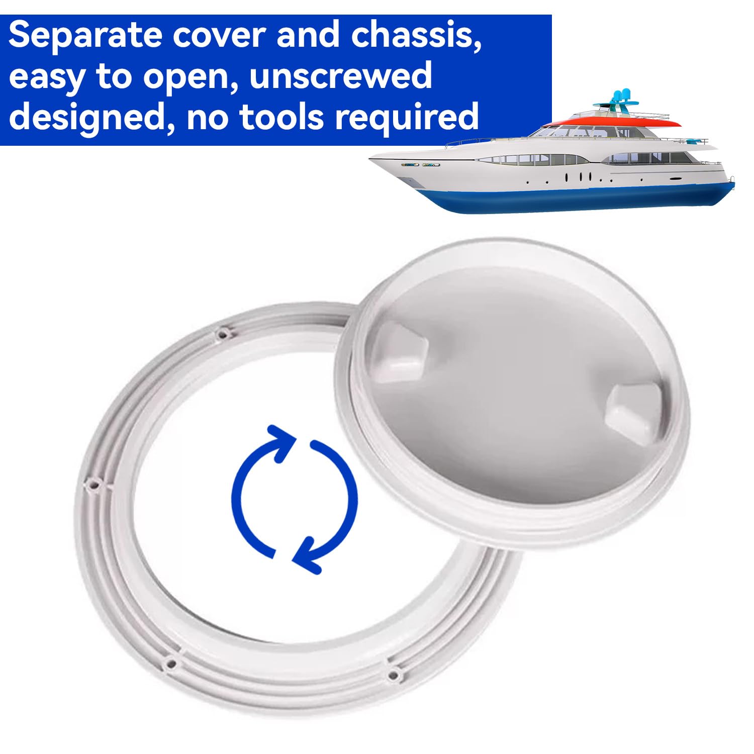 Tissting Copertura Boccaporto, Rotonda Antiscivolo a Tenuta Stagna con Coperchio Staccabile ABS 6 Pollici Diametro Interno per Portello Yacht e Applicazioni Marine
