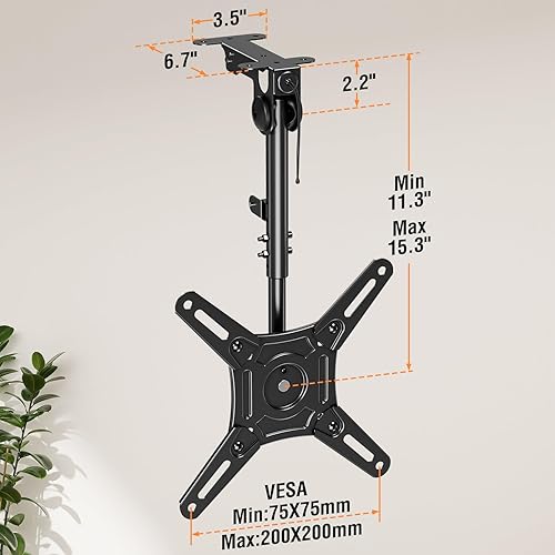 Miniatura 9 de ELIVED Soporte de TV de techo abatible para la mayoría de televisores de 14 a 40 pulgadas, soporte de TV para techo plano y inclinado, soporte de TV