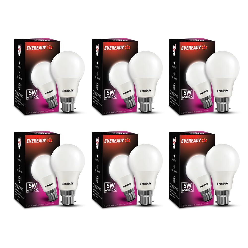 Eveready B22B 5W Led Light Bulb | Long Life & Low Maintenance | Mercury-Free | High Efficiency & Glare-Free Light | 100 Lumens Per Watt | Cool Day Light (6500K) | Pack Of 6 (B077HVMYBM) Amazon Price History, Amazon Price Tracker