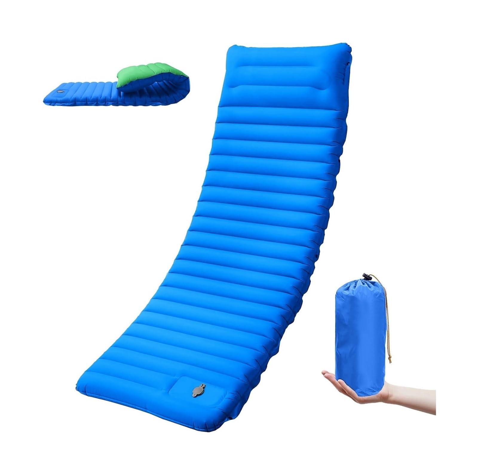 Almohadilla de dormir autoinflable, cojín de 4 pulgadas de grosor, diseño conectable, núcleo de espuma duradero para camping, uso al aire libre, compacto y ligero