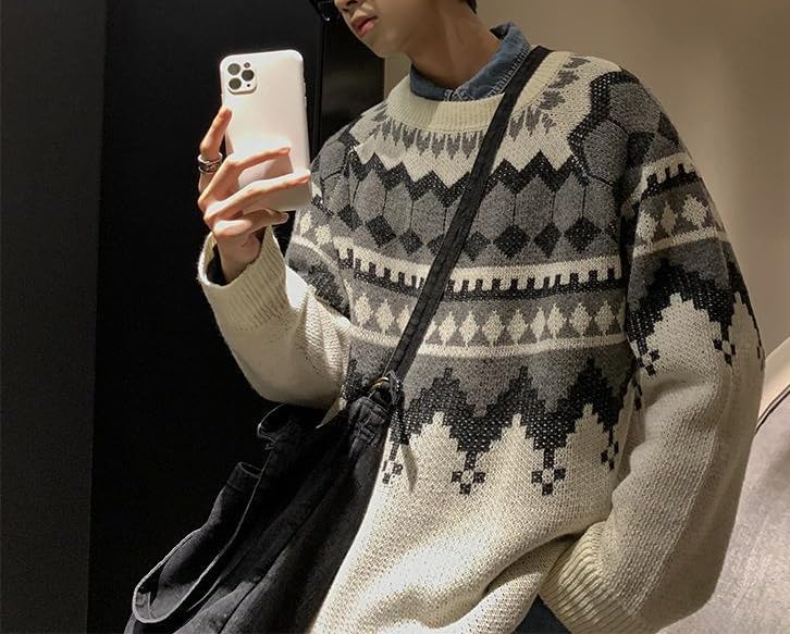 CYee Grunge Grandpa Sweater for Men Aesthetic Graphic Pullover Y2k Acubi Long Sleeve Sweatshirt Preppy Emo Alt Clothing3