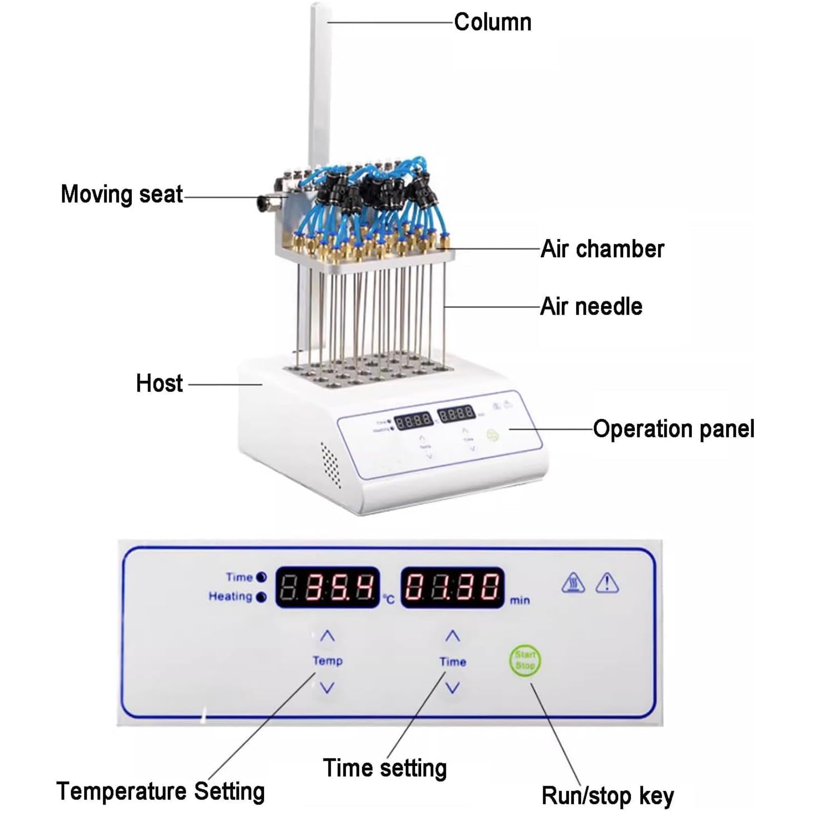 Concentrador de muestra de nitrógeno, altura ajustable, ajustes de tiempo y temperatura, evaporador de muestras de laboratorio de 12 agujeros, conector de cobre