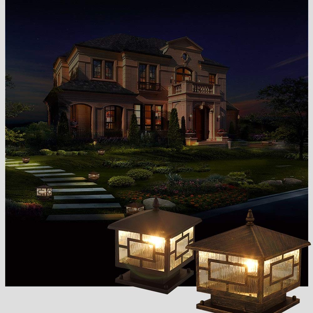 Colonna luminosa Bronzo rustico E27 Lampada a colonna Pareti in vetro impermeabili per esterni Colonne Lampada da stand Cancello esterno Illuminazione da prato Giardino Paesaggio Lampione stradale Lam