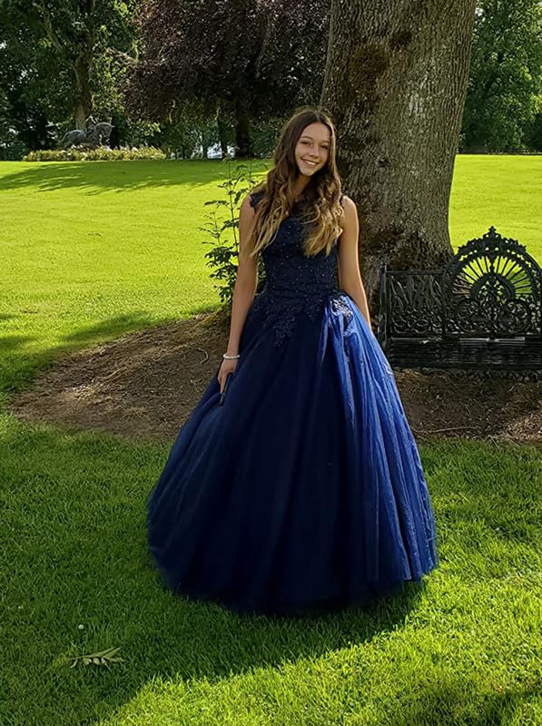 Women's Tulle Prom Dresses Long Appliques Beaded Quinceanera Dress for Teens Ball Gown Formal4