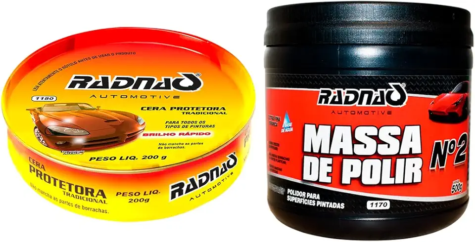 Kit Polimento Automotivo Massa De Polir N°2 500g Tira Risco + Cera Protetora Tradicional 200g Radnaq