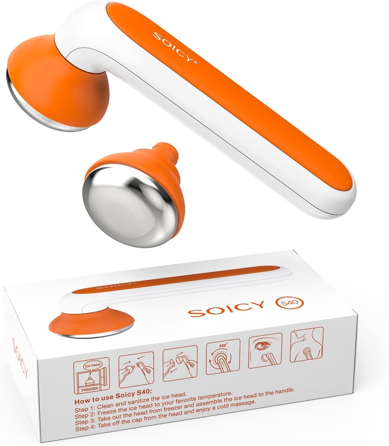 SOICY S40 Metal Ice Roller for Face Under Eye Skin Care Tools for Whole Body Minor Injury Cold CompressIce Face Roller Massager for Migraine Pain with 2 Stainless Steel Replacement Heads Orange SOICY S40 Metal Ice Roller for Face Under Eye Skin Care Tools for Whole Body Minor Injury Cold CompressIce Face Roller Massager for Migraine Pain with 2 Stainless Steel Replacement Heads Orange