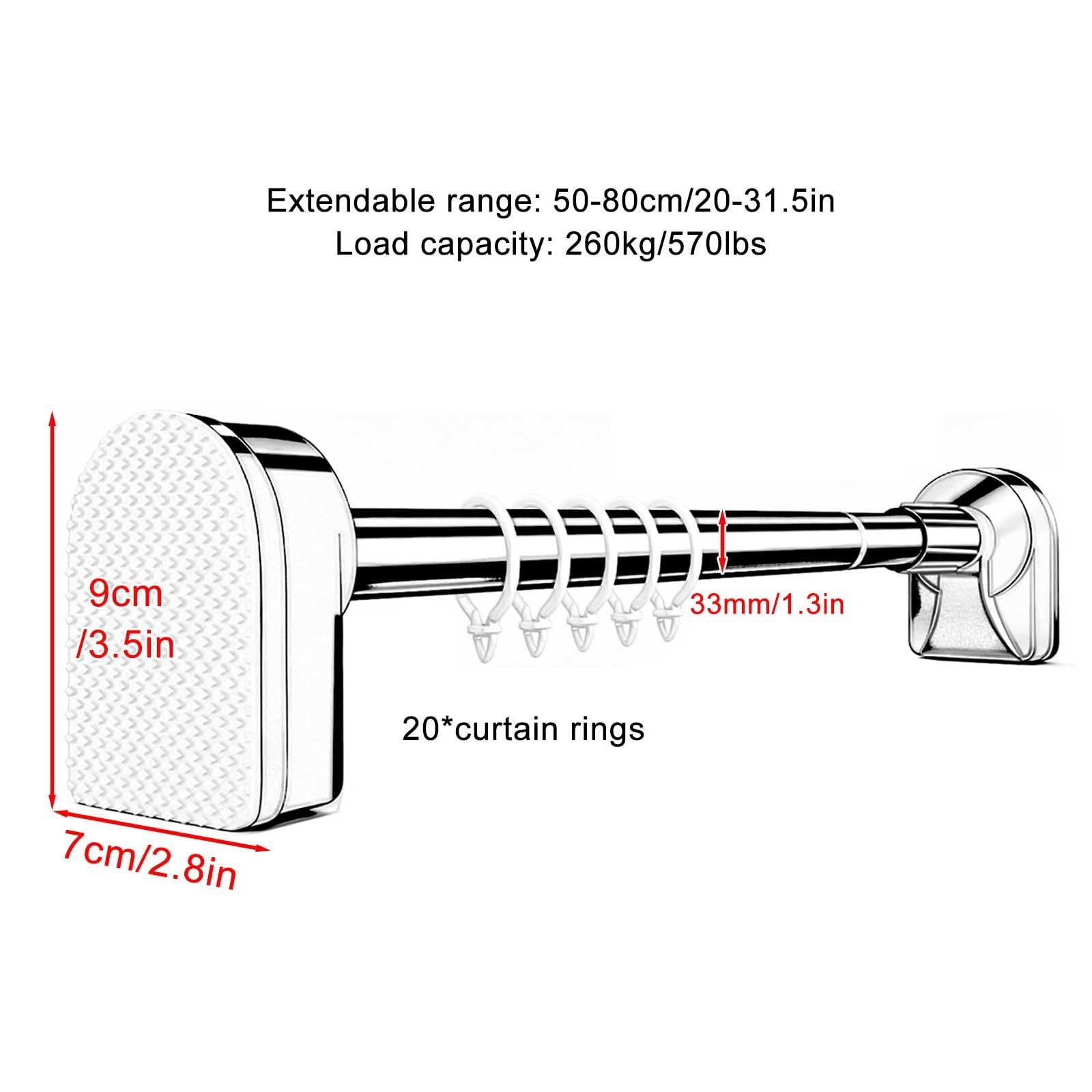 Barre Extensible Sans Perçage, Tringle de Douche Extensible en Acier Inoxydable de 50 à 520 Cm avec Anneaux pour Fenêtres, Salle de Bain, Maison(White,50-80cm/20-31.5in)