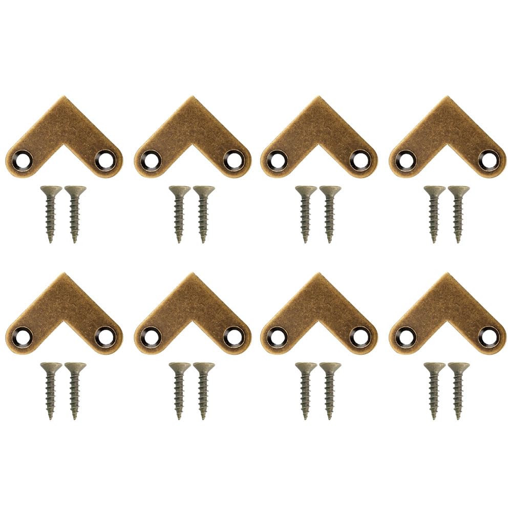 L Shape Flat Corner Bracket, 27 x 27 mm Thicken Copper Corner Bracket Antique Brass Corner Brace for Drawer, Picture Frames, Furniture Connecting and Fixing - Bronze
