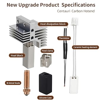Upgrade 0.4mm Centauri Carbon Hotend Kit for Elegoo Centauri Carbon 3D Printer, Copper-Steel Bimetal Nozzle with Chromium Zirconium Copper, Extra 0.4mm Nozzle & Silicone Sock, High-Temp Rapid Heating