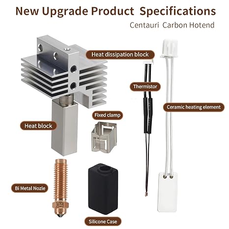 Upgrade 0.4mm Centauri Carbon Hotend Kit for Elegoo Centauri Carbon 3D Printer, Copper-Steel Bimetal Nozzle with Chromium Zirconium Copper, Extra 0.4mm Nozzle & Silicone Sock, High-Temp Rapid Heating