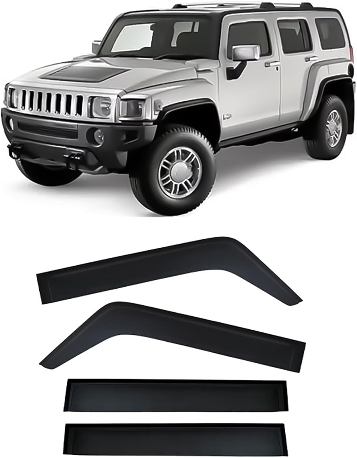 FengXH Window Deflectors for Hummer H3 MK1 2005-2010 - 4pc Smoke Tint, Waterproof, Noise Reducing.