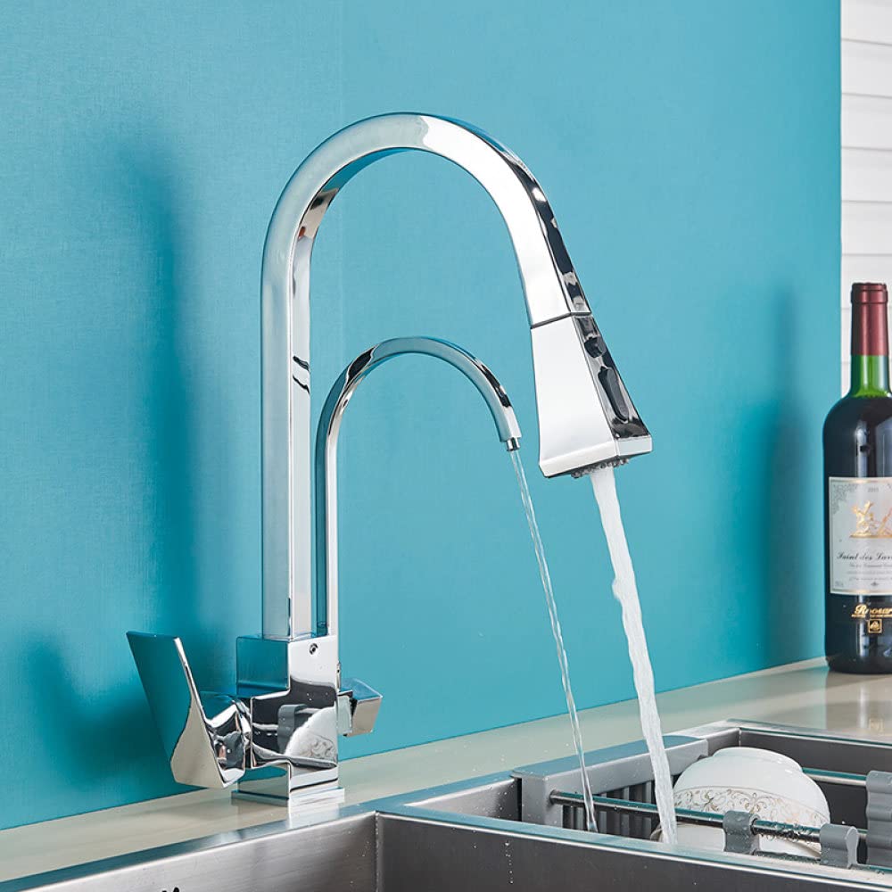 Robinet de cuisine avec filtre à eau mitigeur double poignée rotatif pour évier