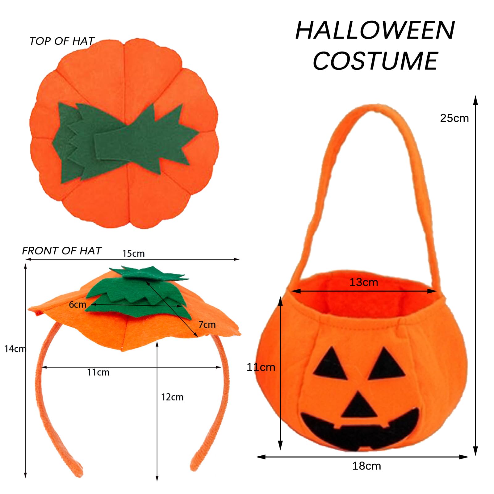 EDLMKM 3 Pcs Halloween Pumpkin Costume Accessories for Adult Glow In The Dark Halloween Pumpkin Poncho Costume With Headdress Candy Bag For Adults Festival Cosplay Outfit Photo Props - Image 3
