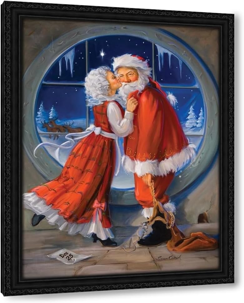 Comish, Susan 28x36 Black Ornate Framed Canvas Art Print Titled: Mrs. Claus Kiss