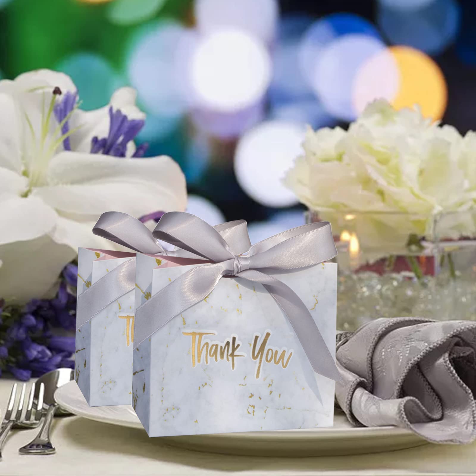50 Stück Geschenktüte mit Schleifen Gastgeschenke, Hochzeits Geschenkbox, Danke Geschenktasche Papier, Papier Geschenkboxen für Geburtstag, Abschluss Feier, Hochzeit