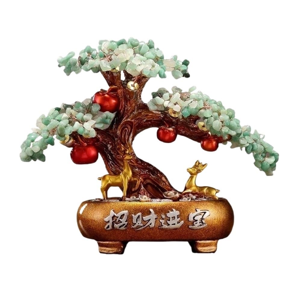 Fortune Crystal Trees Crystal Fortune Tree Ornament, Citrine Money, Living Room TV Wine Cabinet Entrance Decoration(Green)