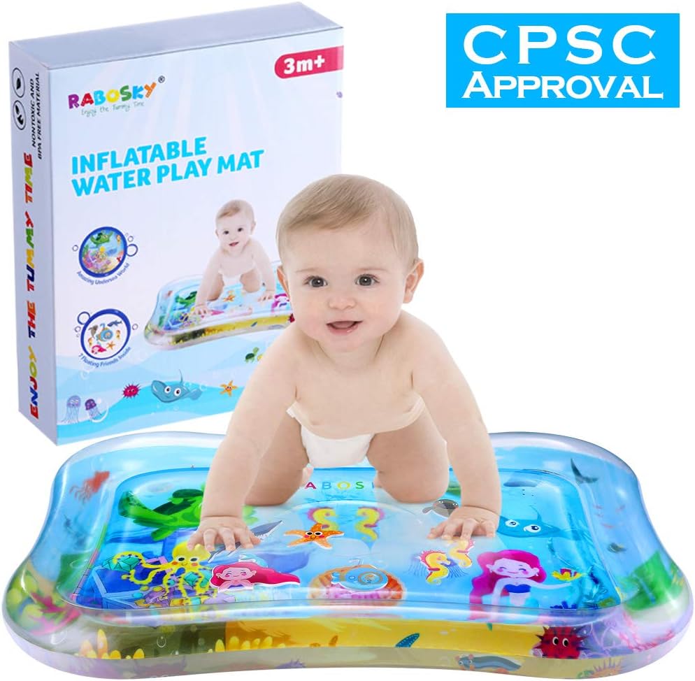 Rabosky Newborn Gift for 3 6 9 to 12 Month Baby Boys and Girls, Inflatable Tummy Time Water Mat for Baby Early Development and Stimulation Growth