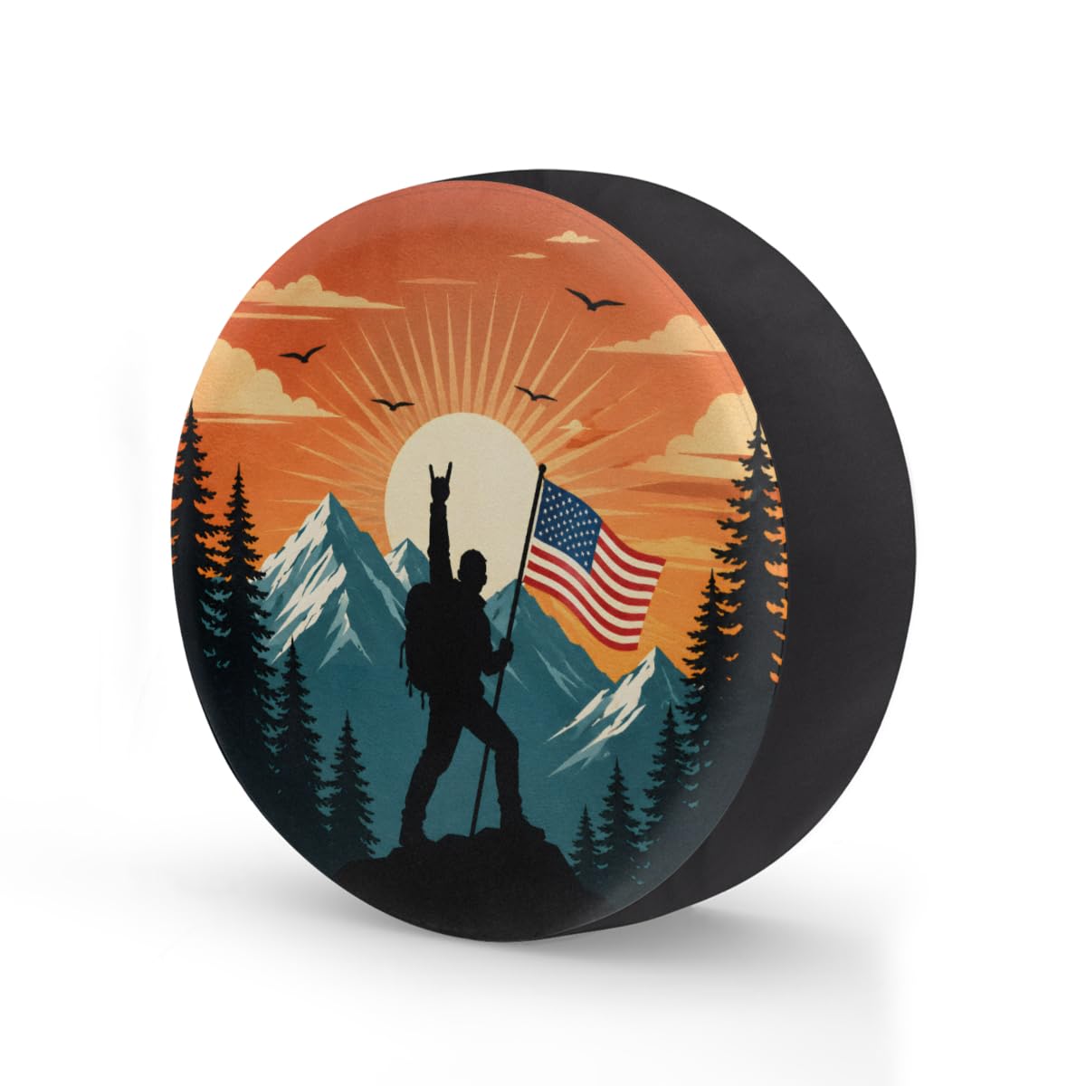 Silhouette American Flag Spare Tire Cover Wheel Covers Protectors Waterproof Dust-Proof Universal Fit Trailer, RV, SUV and Many Vehicle 14 Inch,C-09