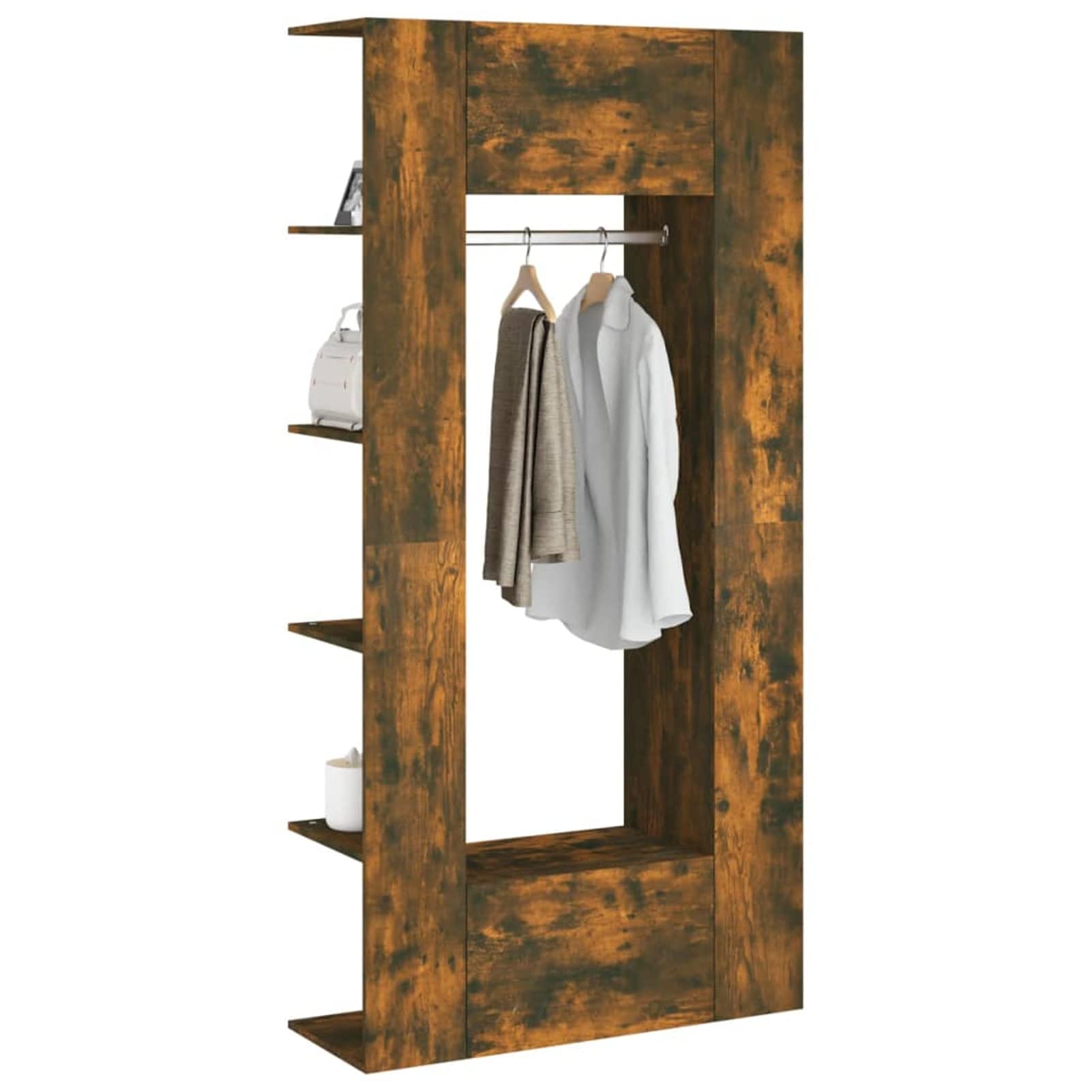 Muebles de pasillo 2 uds. Roble humo de madera multicapa, mueble de entrada, entrada moderna con espejo, mueble con zapatero, armario multifunción