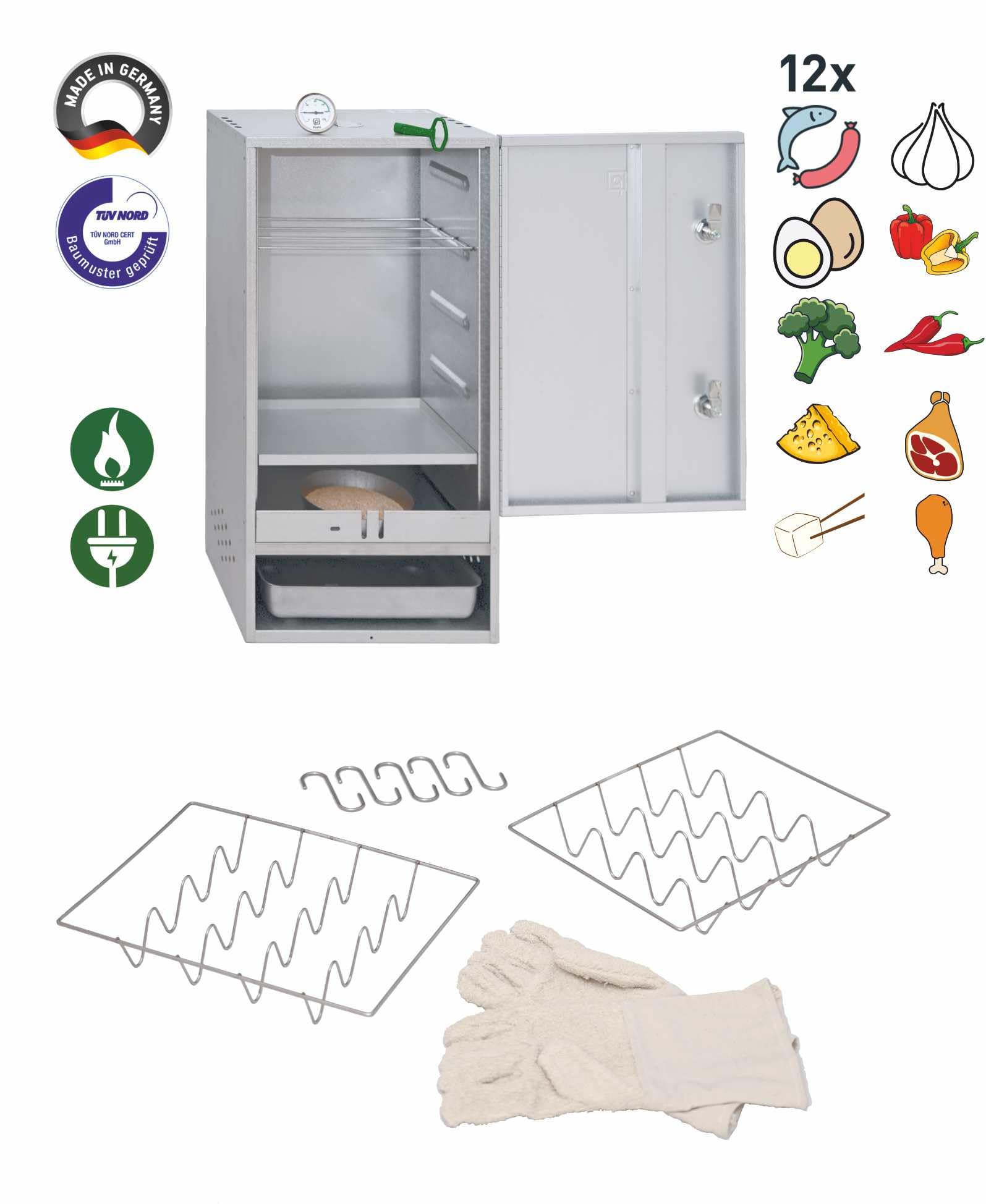 Peetz Räucherofen Smoker Räucherschrank 75 x 39 x 28 cm 520015 PRSet1-23