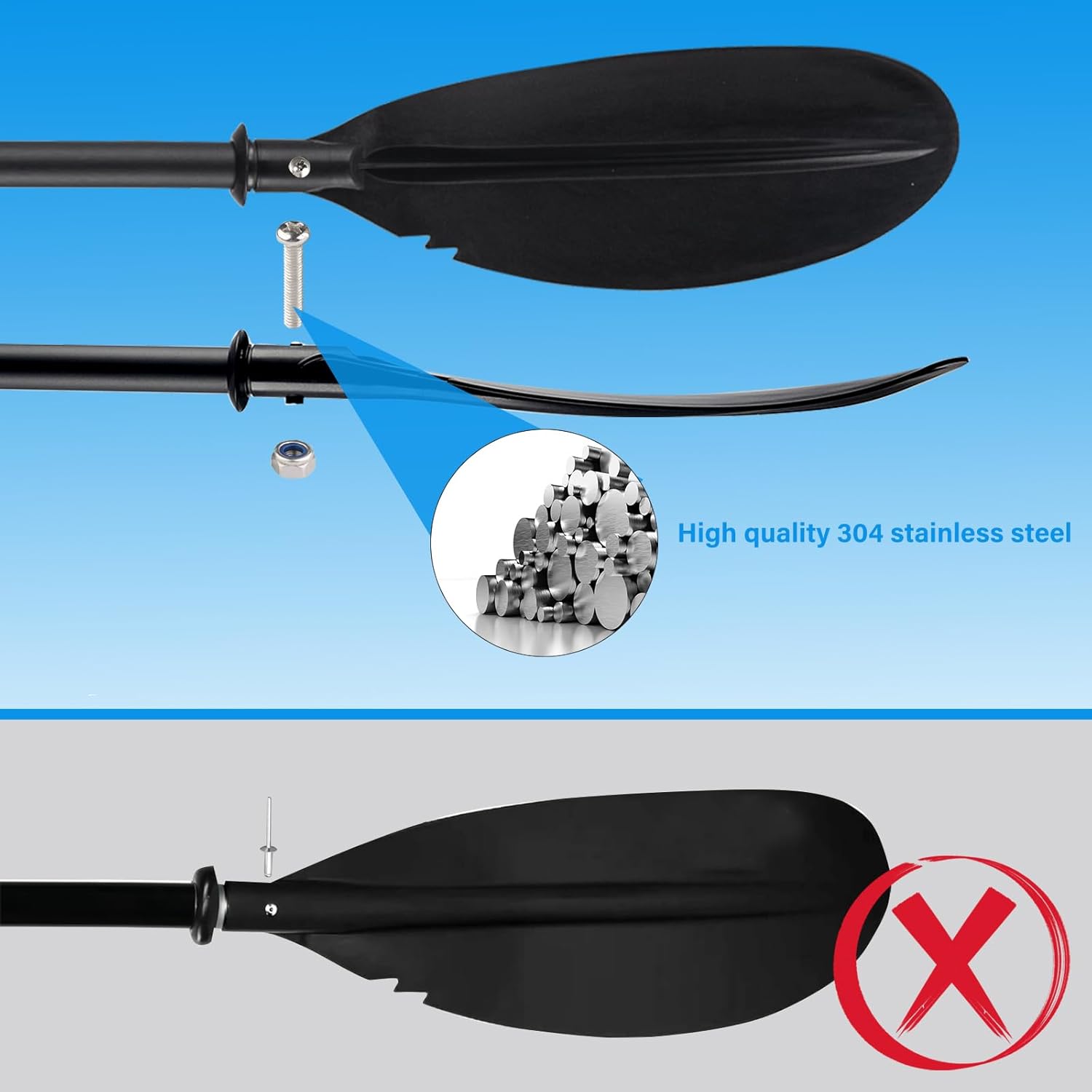 Kayak Paddle, 70"-96" Kayak Paddles Oars for Boating Heavy Duty Adjustable Shaft Comfort Grips with Paddle Leash for Kayaking Boating Canoeing River Tubing (Black)