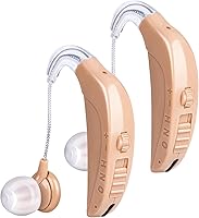 CIS Rechargeable Hearing Aids for Seniors: Noise Cancelling BTE OTC Amplifiers for Severe Hearing Loss, 40H Battery, Volume Control - 1 Pair