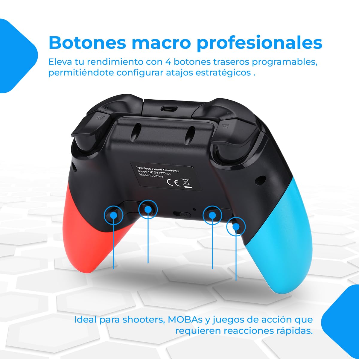 NK Manette Pro Switch sans fil - Wireless Pro Switch Controller avec fonction Macro/Wake/Turbo/Gyro Axis/Double Vibration/RGB Light - Noir/Rouge/Bleu