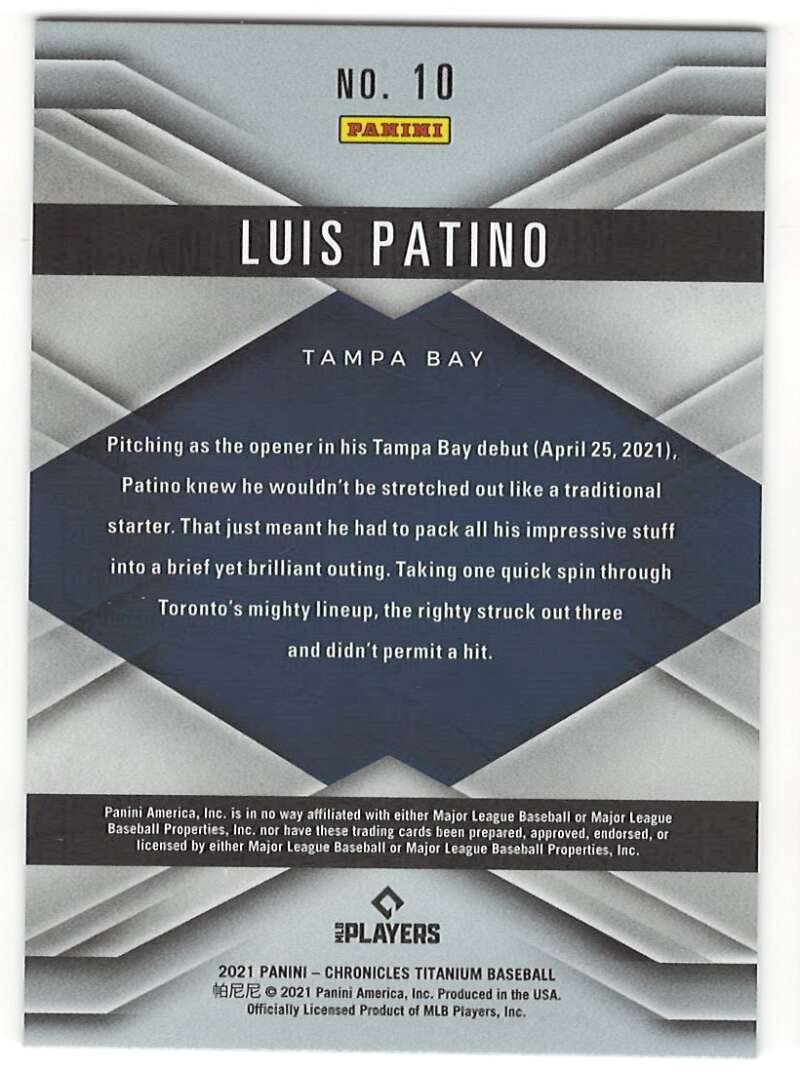 Amazon.com: LUIS PATINO RC 2021 Panini Chronicles ROOKIE NM+-MT+ Baseball  Titanium #10 Rays : Collectibles & Fine Art