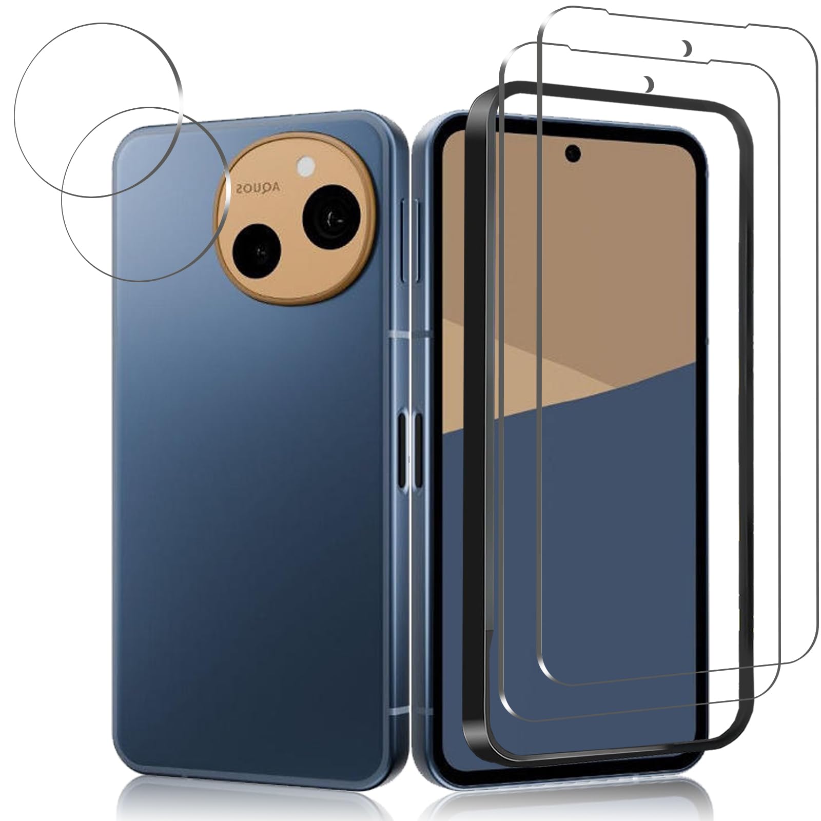 対応 AQUOS Sense10 フィルム【ガイド枠】-旭硝子素材製 AQUOS Sense10 ガラスフィルム 2枚+ カメラフィルム2枚 硬度9H アクオスセンス10 保護フィルム 飛散防止 高感度タッチ 貼り付け簡単 AQUOS Sense10 用の 保護フィルム ガラス 撥水撥油